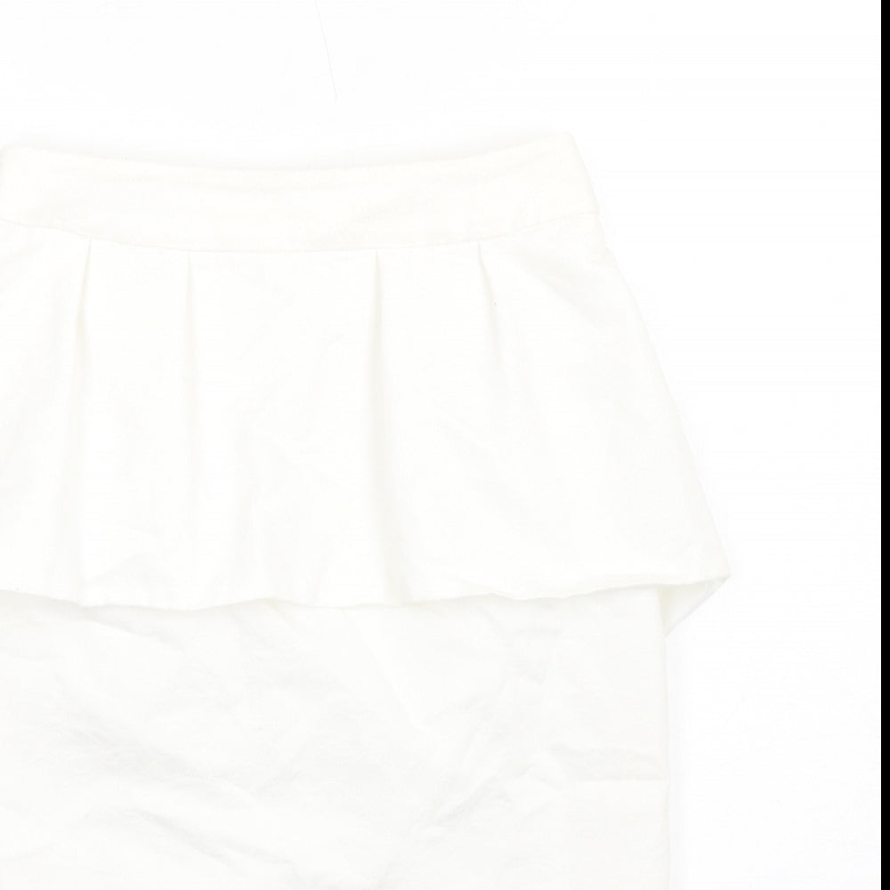 Mango Womens White Polyester Straight & Pencil Skirt Size 8 Zip - Peplum