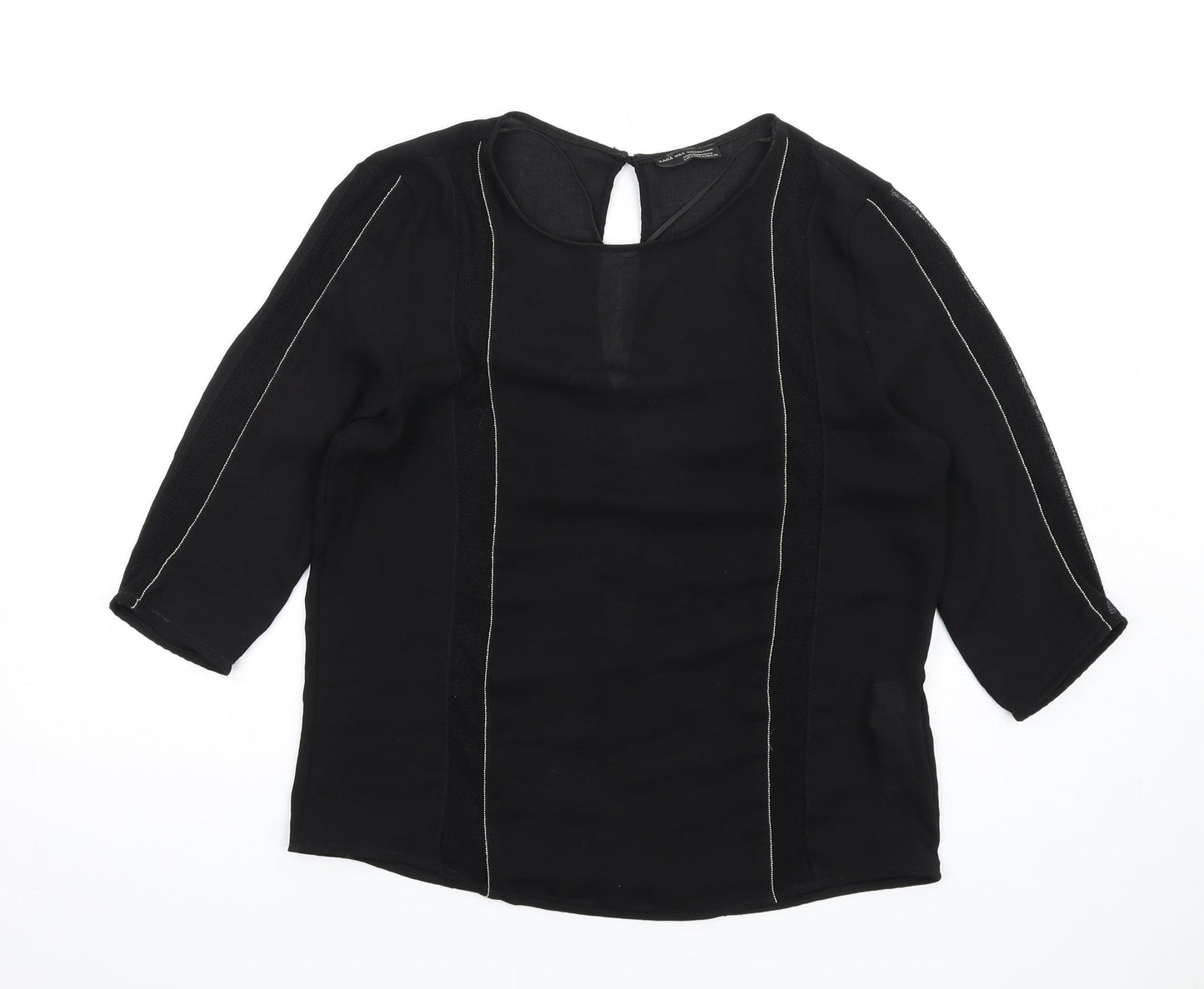 Womens UK Size S Zara Black Basic T-Shirt