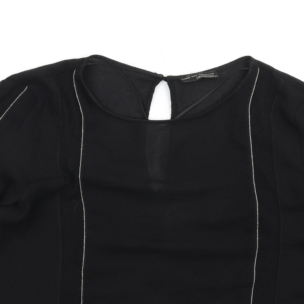 Womens UK Size S Zara Black Basic T-Shirt