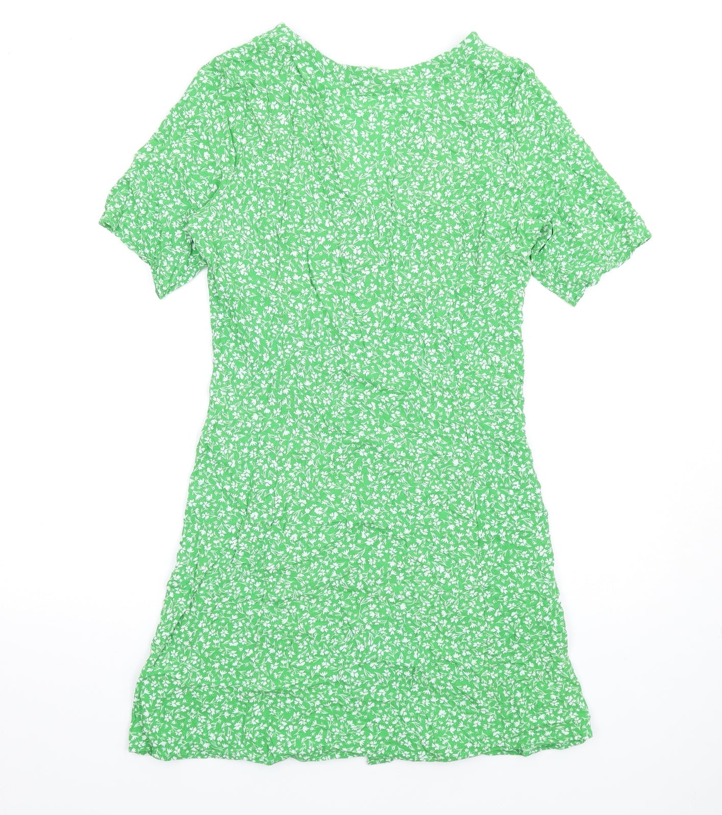 Monki Womens Green Floral Viscose A-Line Size M V-Neck Button