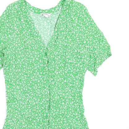 Monki Womens Green Floral Viscose A-Line Size M V-Neck Button