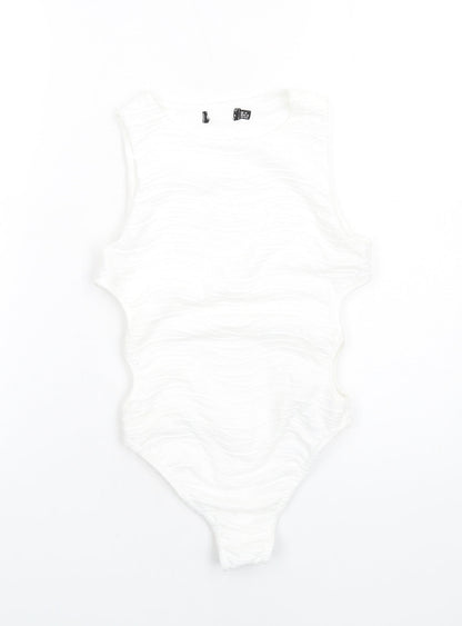 Boohoo Womens White Polyester Bodysuit One-Piece Size 4 Snap