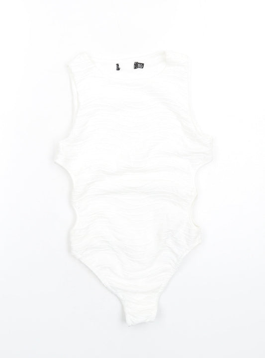 Boohoo Womens White Polyester Bodysuit One-Piece Size 4 Snap