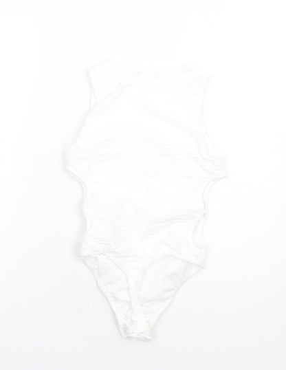 Boohoo Womens White Polyester Bodysuit One-Piece Size 4 Snap