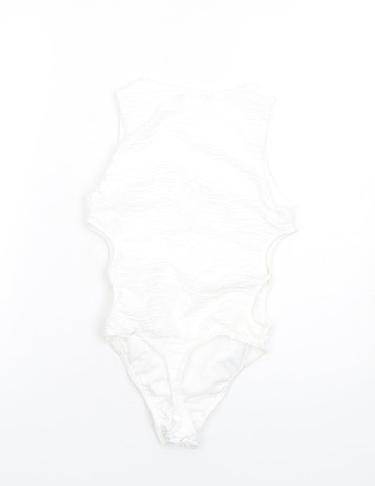 Boohoo Womens White Polyester Bodysuit One-Piece Size 4 Snap