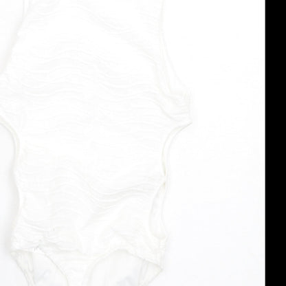 Boohoo Womens White Polyester Bodysuit One-Piece Size 4 Snap