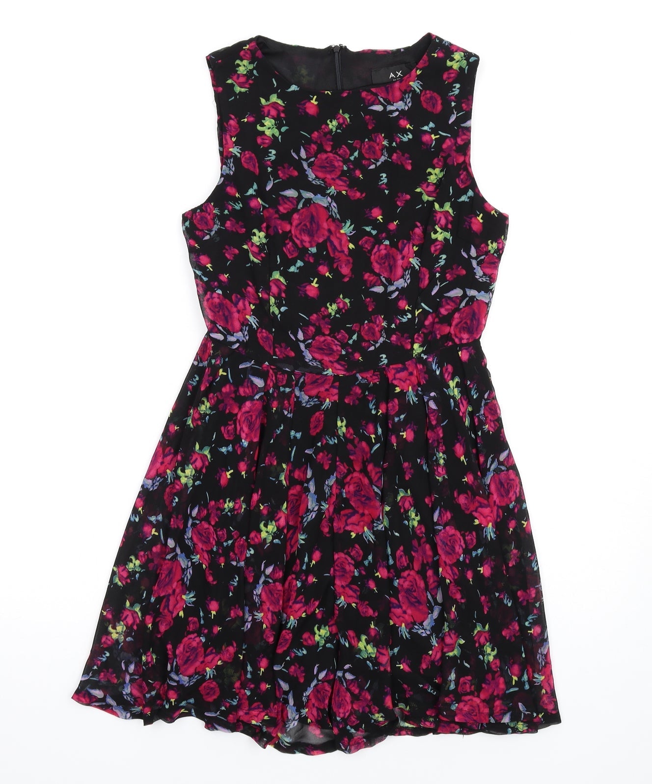 AX Paris Womens Black Floral Polyester A-Line Size 8 Round Neck Zip