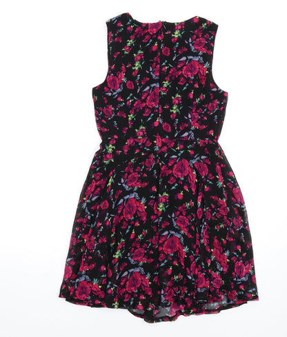 AX Paris Womens Black Floral Polyester A-Line Size 8 Round Neck Zip