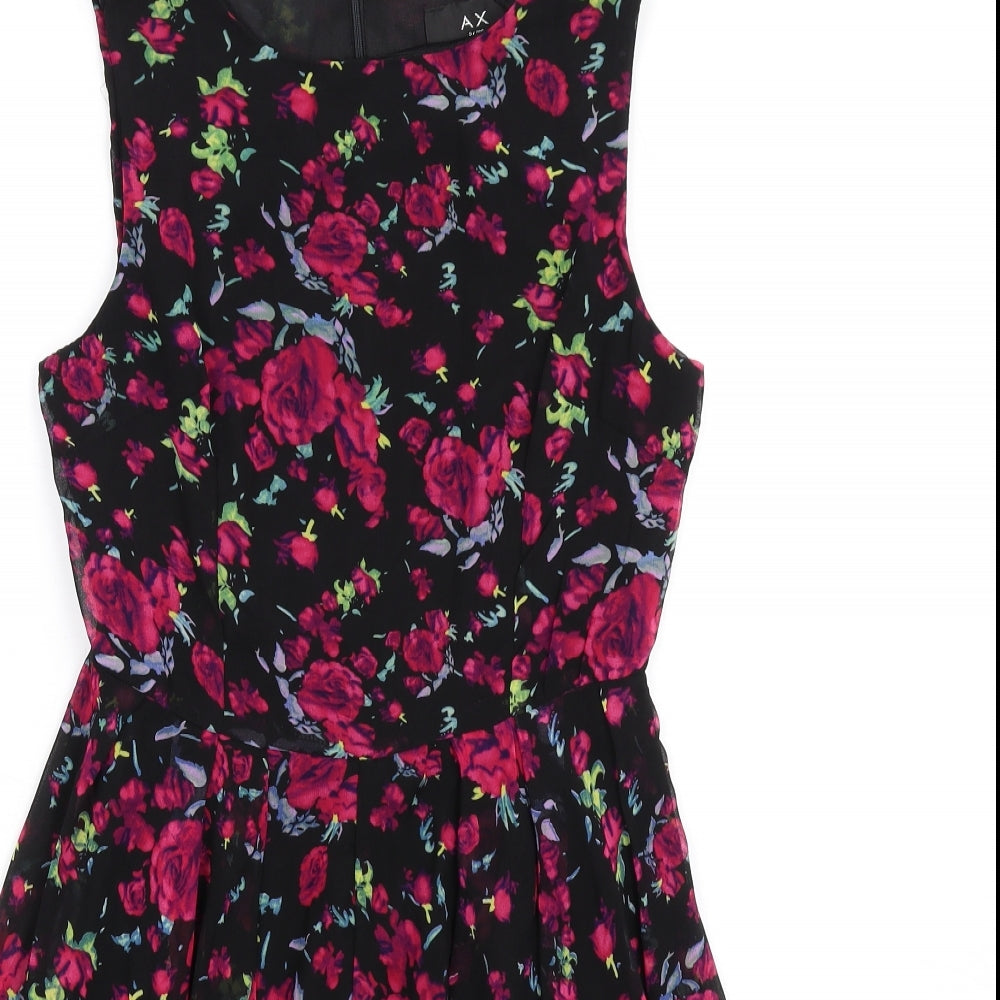 AX Paris Womens Black Floral Polyester A-Line Size 8 Round Neck Zip