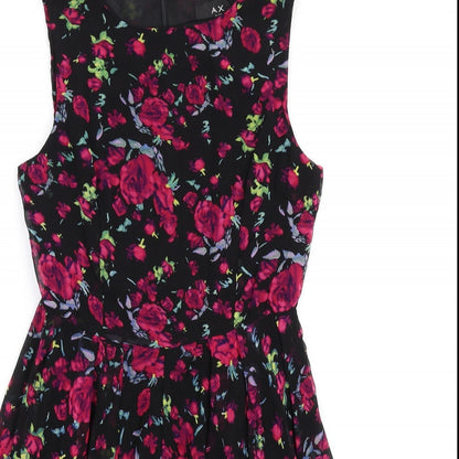 AX Paris Womens Black Floral Polyester A-Line Size 8 Round Neck Zip