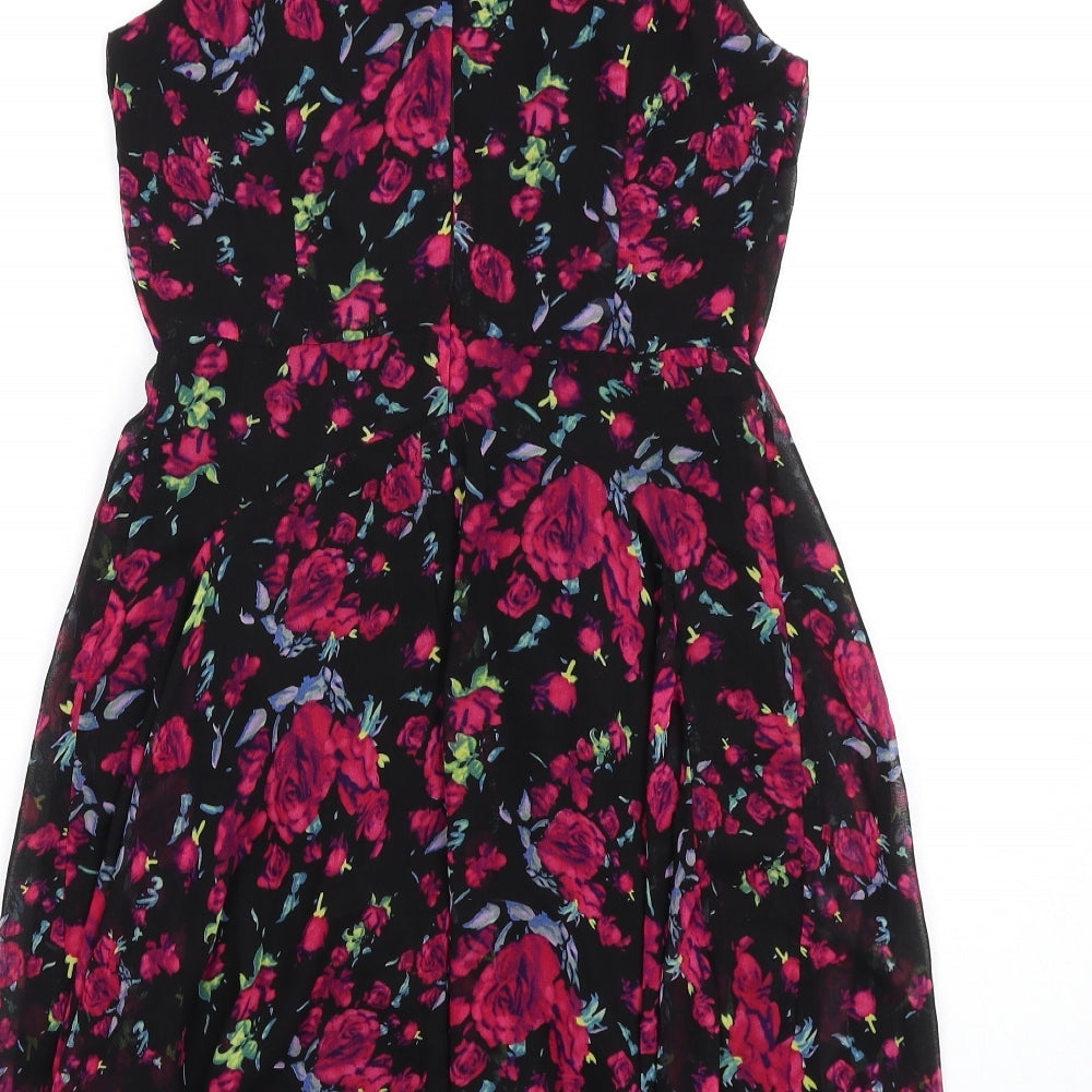 AX Paris Womens Black Floral Polyester A-Line Size 8 Round Neck Zip