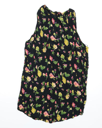 Topshop Womens Black Floral Viscose A-Line Size 10 Round Neck Pullover