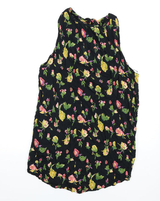 Topshop Womens Black Floral Viscose A-Line Size 10 Round Neck Pullover