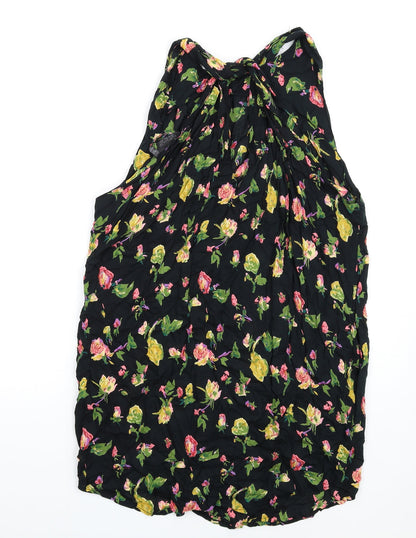 Topshop Womens Black Floral Viscose A-Line Size 10 Round Neck Pullover