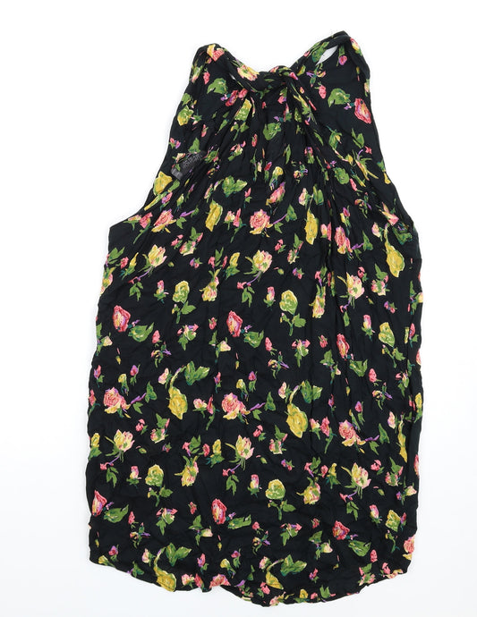 Topshop Womens Black Floral Viscose A-Line Size 10 Round Neck Pullover