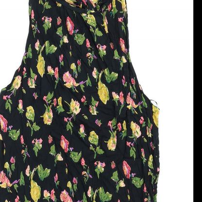Topshop Womens Black Floral Viscose A-Line Size 10 Round Neck Pullover