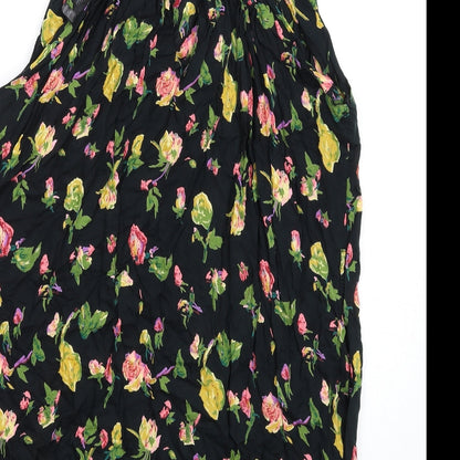 Topshop Womens Black Floral Viscose A-Line Size 10 Round Neck Pullover