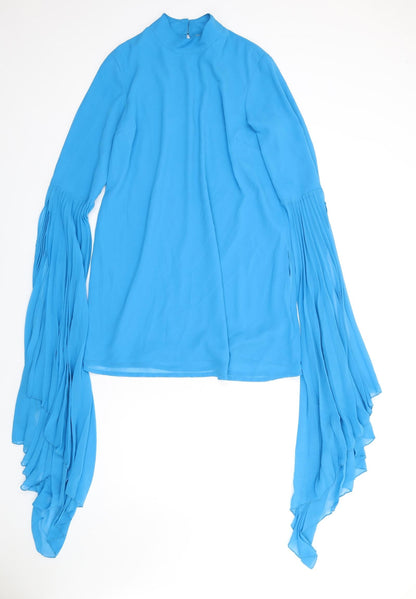 ASOS Womens Blue Polyester A-Line Size 10 Mock Neck Button