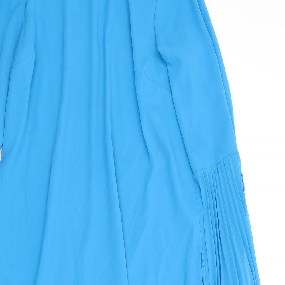 ASOS Womens Blue Polyester A-Line Size 10 Mock Neck Button