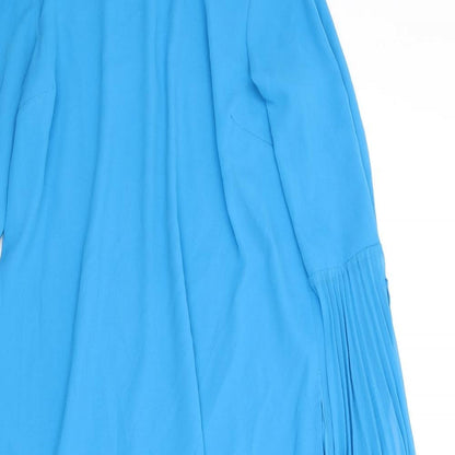 ASOS Womens Blue Polyester A-Line Size 10 Mock Neck Button