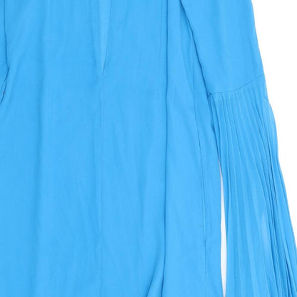 ASOS Womens Blue Polyester A-Line Size 10 Mock Neck Button