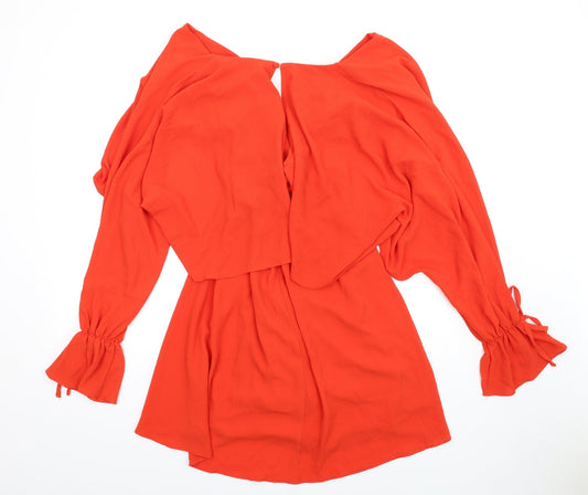 Very Womens Orange Polyester A-Line Size 12 V-Neck Button