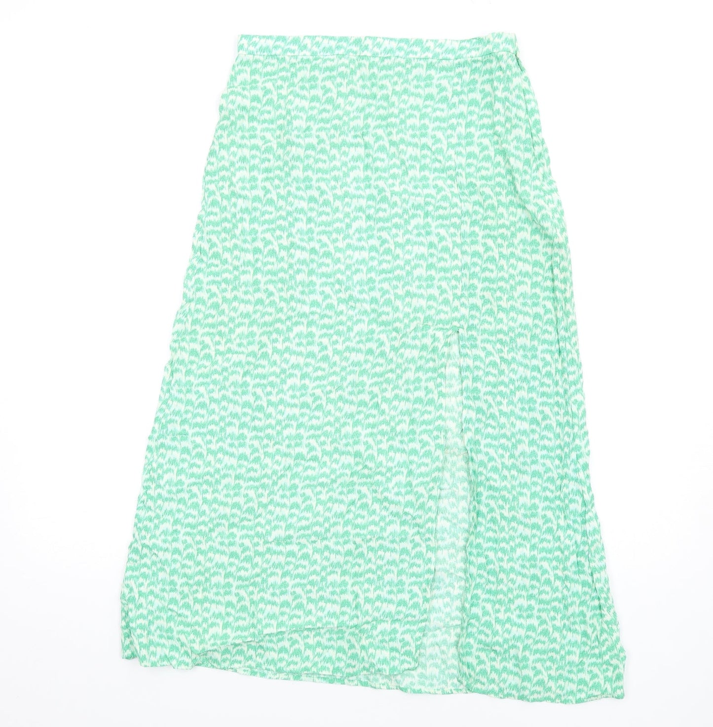H&M Womens Green Geometric Viscose A-Line Skirt Size 10 Zip