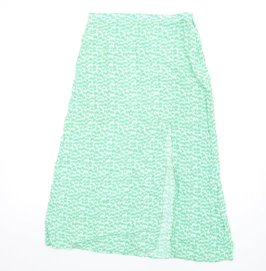 H&M Womens Green Geometric Viscose A-Line Skirt Size 10 Zip