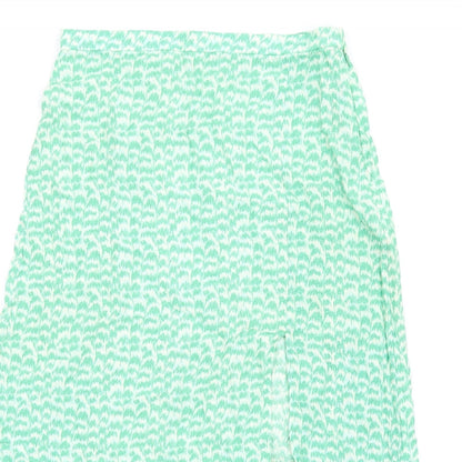 H&M Womens Green Geometric Viscose A-Line Skirt Size 10 Zip