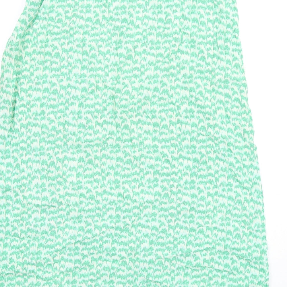 H&M Womens Green Geometric Viscose A-Line Skirt Size 10 Zip