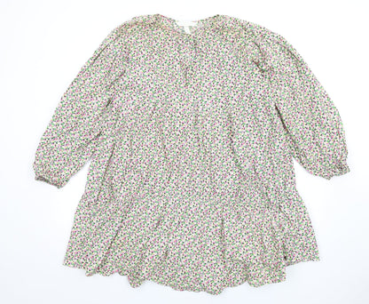 H&M Womens Multicoloured Floral Cotton Trapeze & Swing Size M Round Neck Button