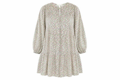 H&M Womens Multicoloured Floral Cotton Trapeze & Swing Size M Round Neck Button