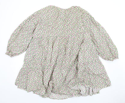 H&M Womens Multicoloured Floral Cotton Trapeze & Swing Size M Round Neck Button