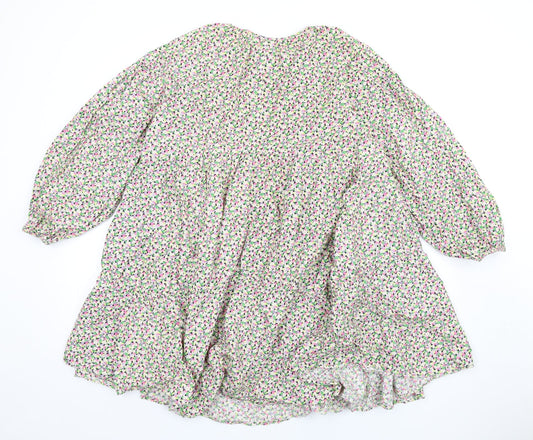 H&M Womens Multicoloured Floral Cotton Trapeze & Swing Size M Round Neck Button