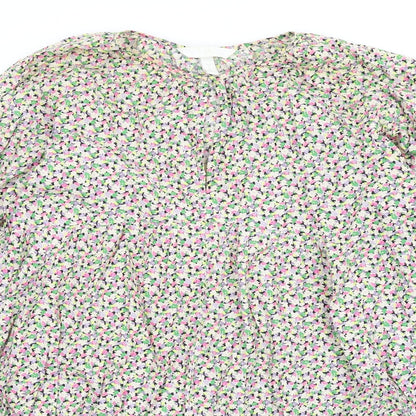 H&M Womens Multicoloured Floral Cotton Trapeze & Swing Size M Round Neck Button