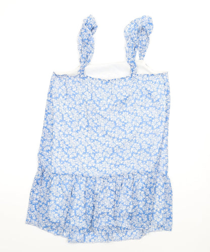 New Look Womens Blue Floral Polyester A-Line Size 12 Square Neck Pullover