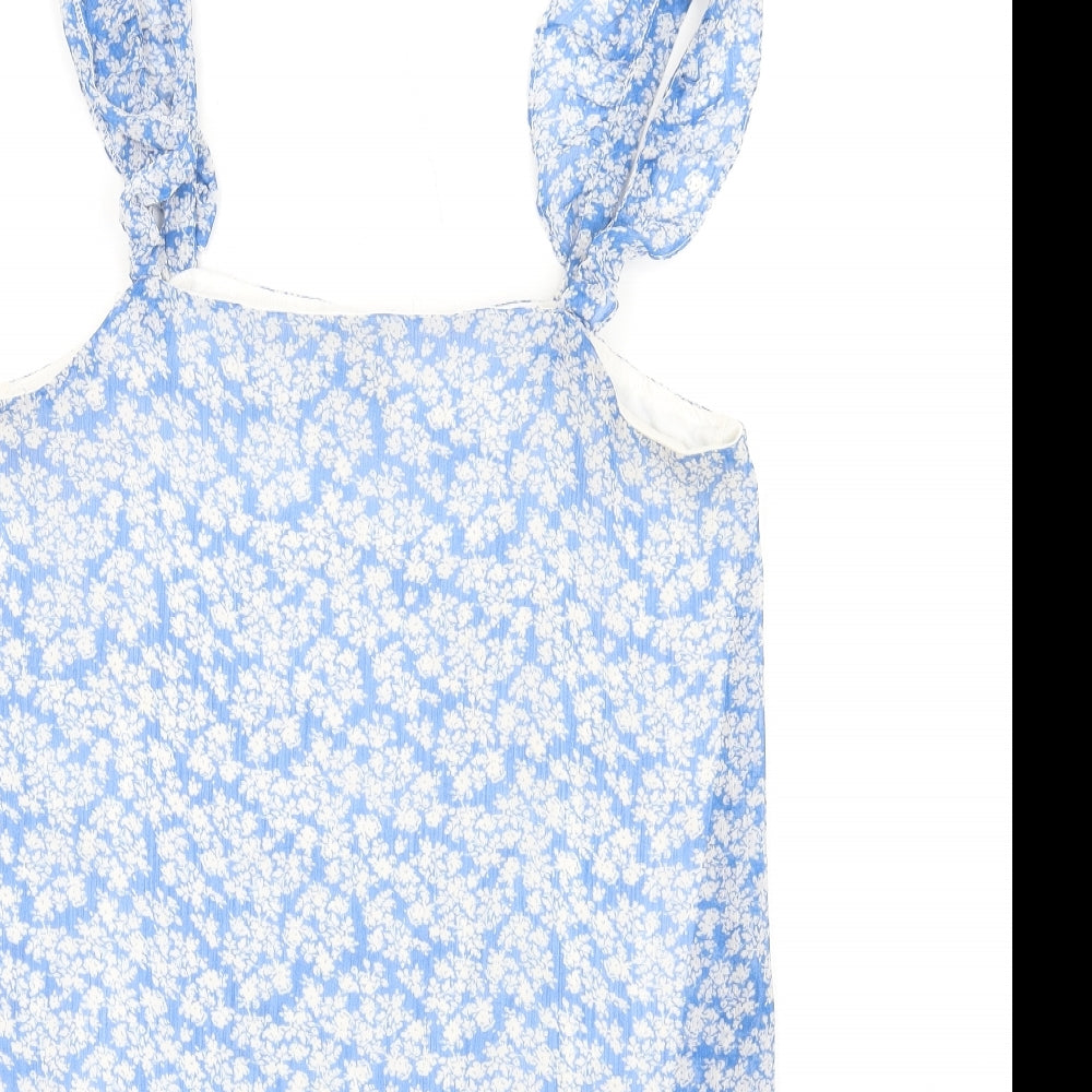 New Look Womens Blue Floral Polyester A-Line Size 12 Square Neck Pullover