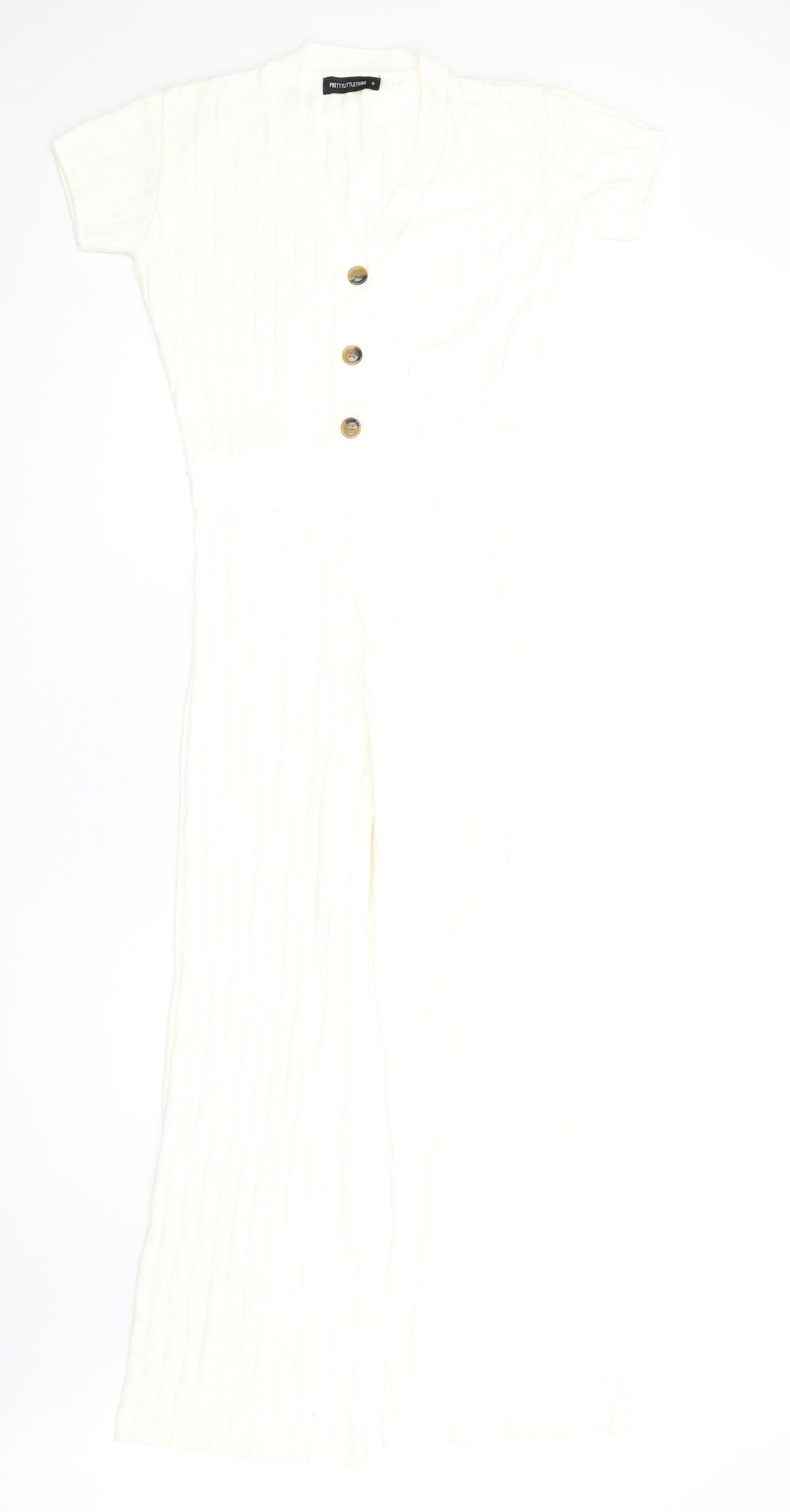 PRETTYLITTLETHING Womens Ivory Acrylic Jumpsuit One-Piece Size S L30 in Pullover