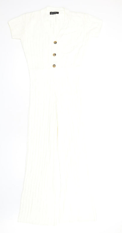 PRETTYLITTLETHING Womens Ivory Acrylic Jumpsuit One-Piece Size S L30 in Pullover