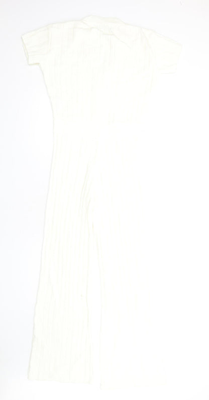 PRETTYLITTLETHING Womens Ivory Acrylic Jumpsuit One-Piece Size S L30 in Pullover