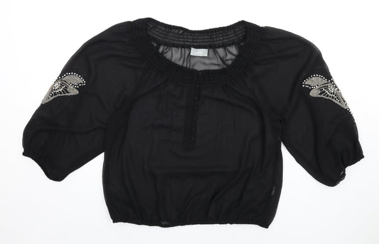 Womens UK Size M Wallis Black Basic Blouse