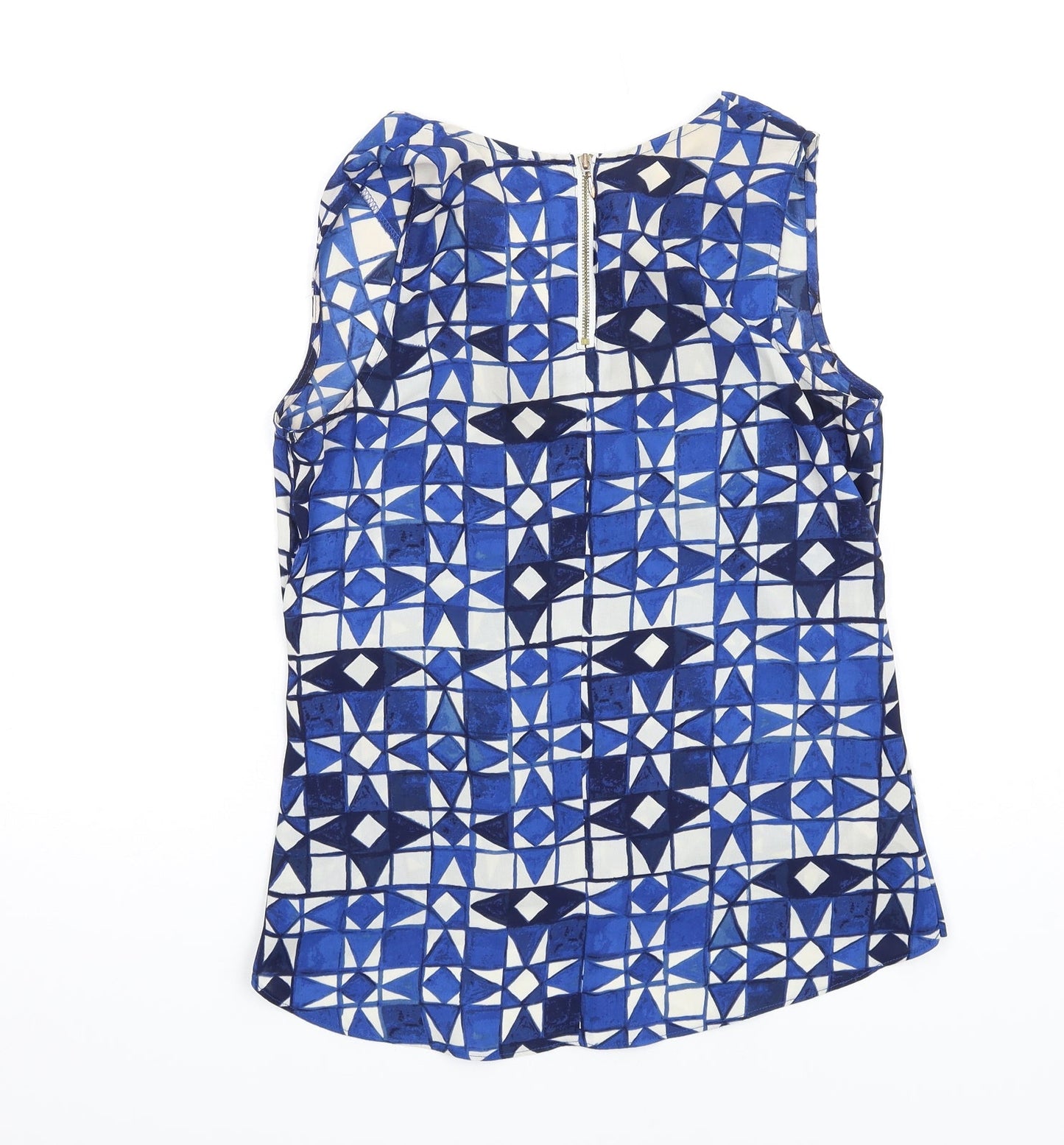 NEXT Womens Blue Geometric Polyester Basic Tank Size 6 V-Neck