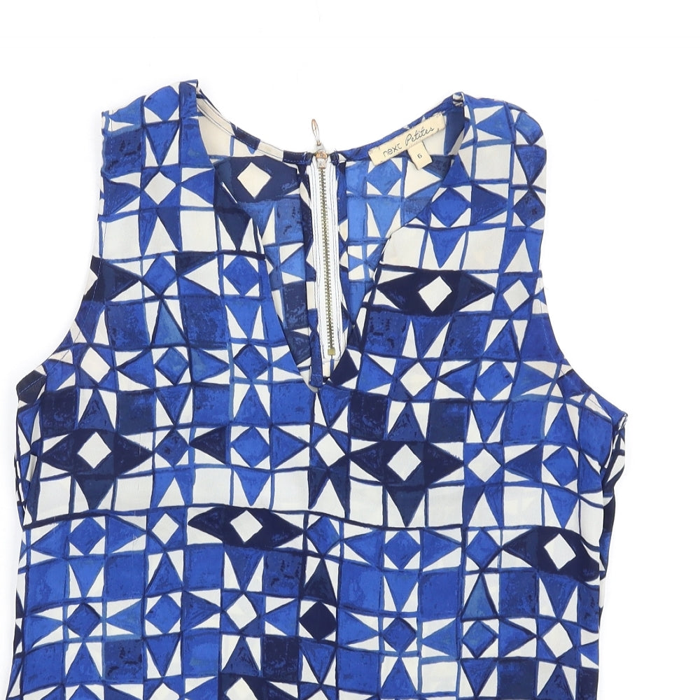NEXT Womens Blue Geometric Polyester Basic Tank Size 6 V-Neck