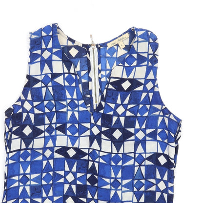 NEXT Womens Blue Geometric Polyester Basic Tank Size 6 V-Neck