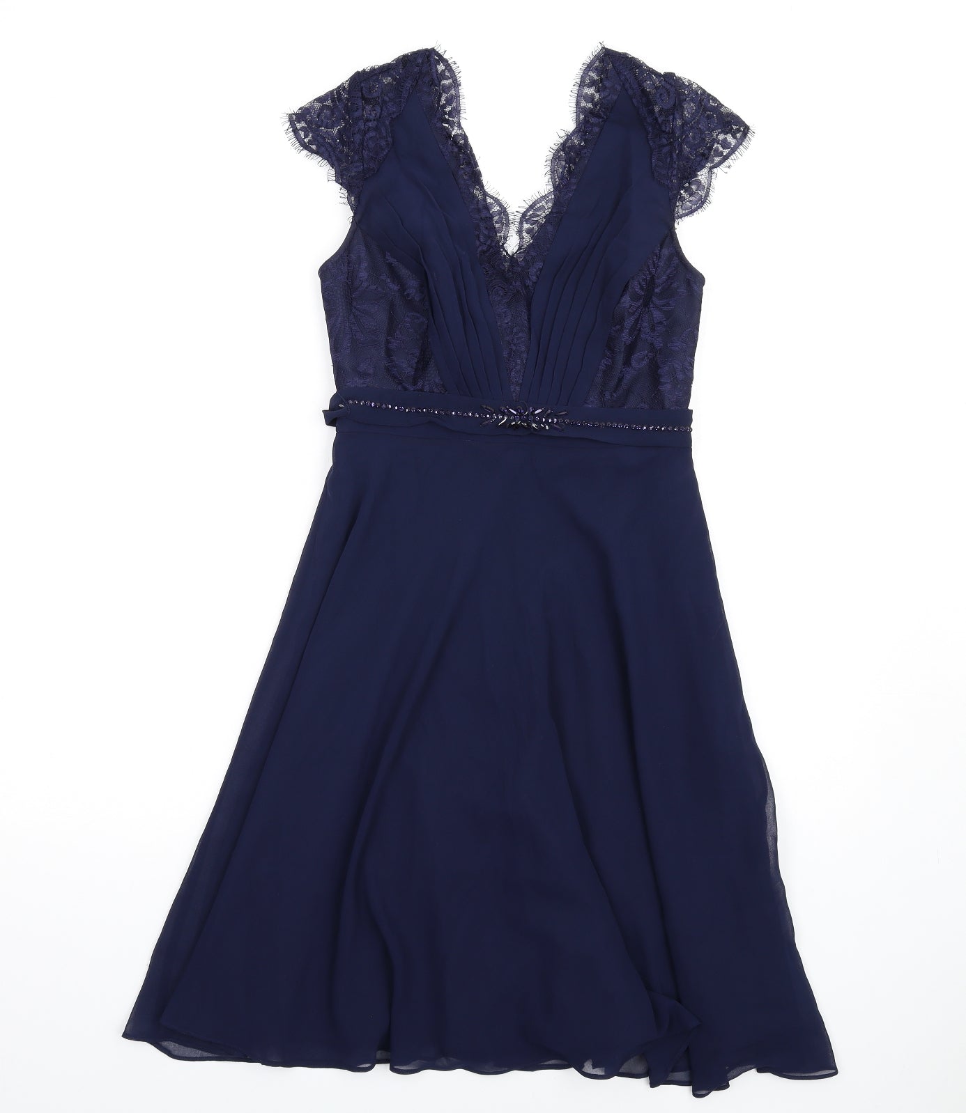 Monsoon Womens Blue Nylon A-Line Size 8 V-Neck Zip