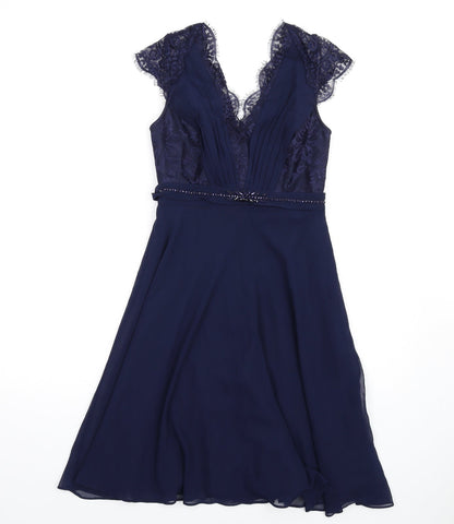 Monsoon Womens Blue Nylon A-Line Size 8 V-Neck Zip