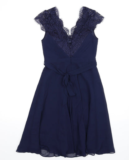 Monsoon Womens Blue Nylon A-Line Size 8 V-Neck Zip