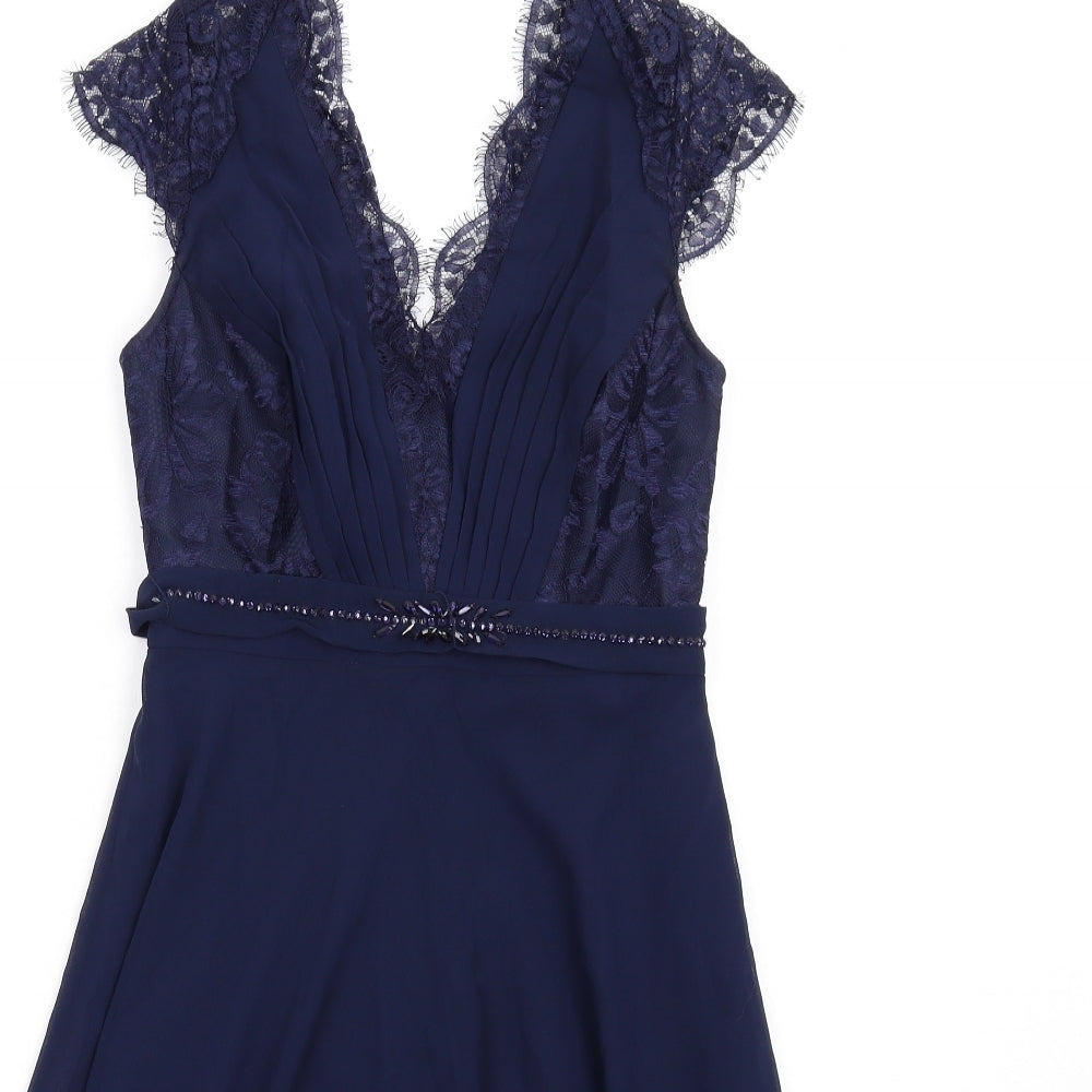 Monsoon Womens Blue Nylon A-Line Size 8 V-Neck Zip