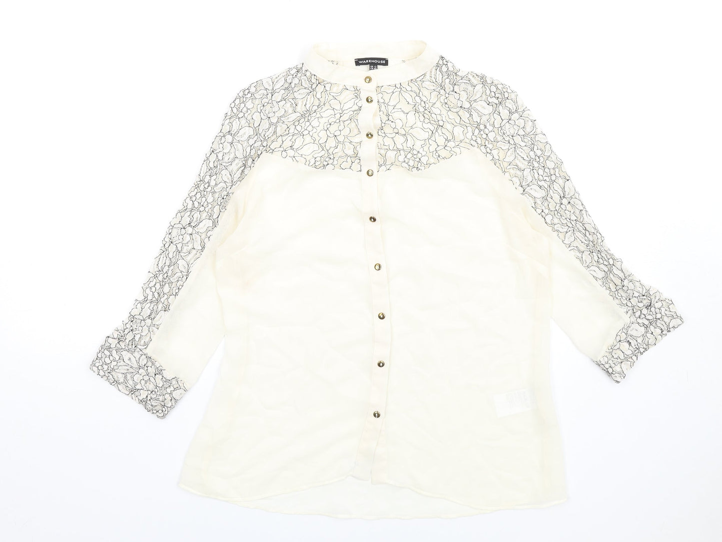 Womens UK Size 12 Warehouse Ivory Basic Button-Up