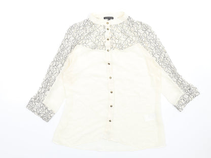 Womens UK Size 12 Warehouse Ivory Basic Button-Up